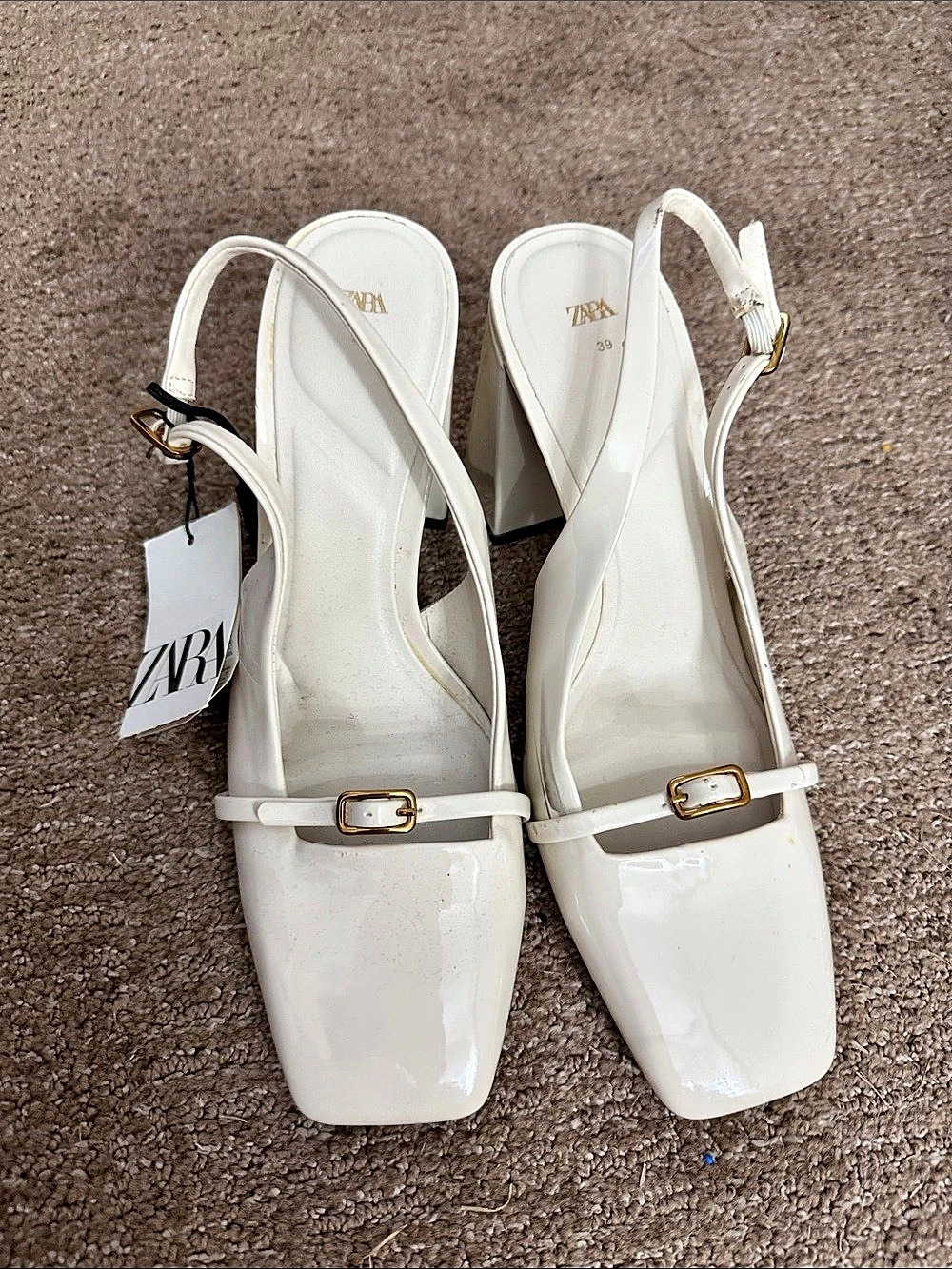 Zara White Square Toe Heels NWT